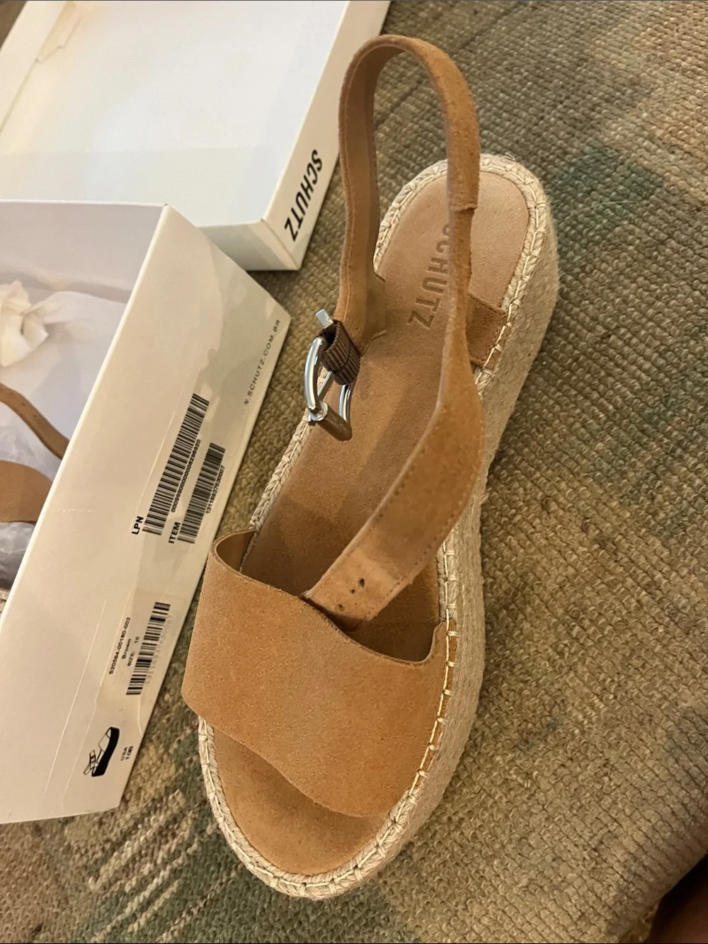 SCHUTZ Tan Suede Espadrille Platform Sandals